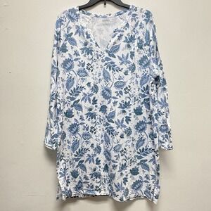 Haven Well Within Shirt Dress Women's Sz XL 100% Cotton Blue Floral Sustainable